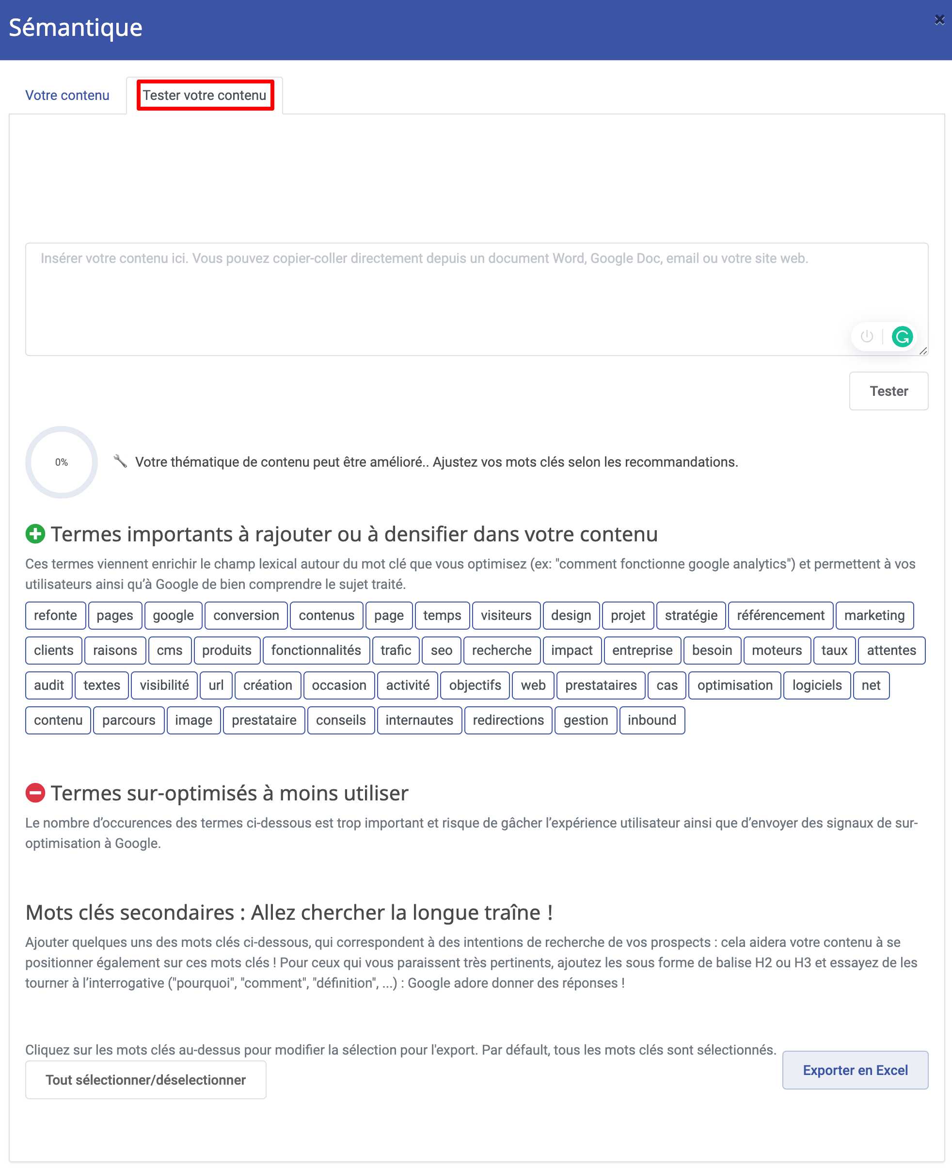 Web page semantic analysis and SEO tool - textfocus